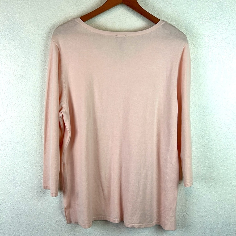 Perfect Chico’s v-neck lightweight 3/4 sleeve baby pink sweater 2 large - Picture 6 of 6